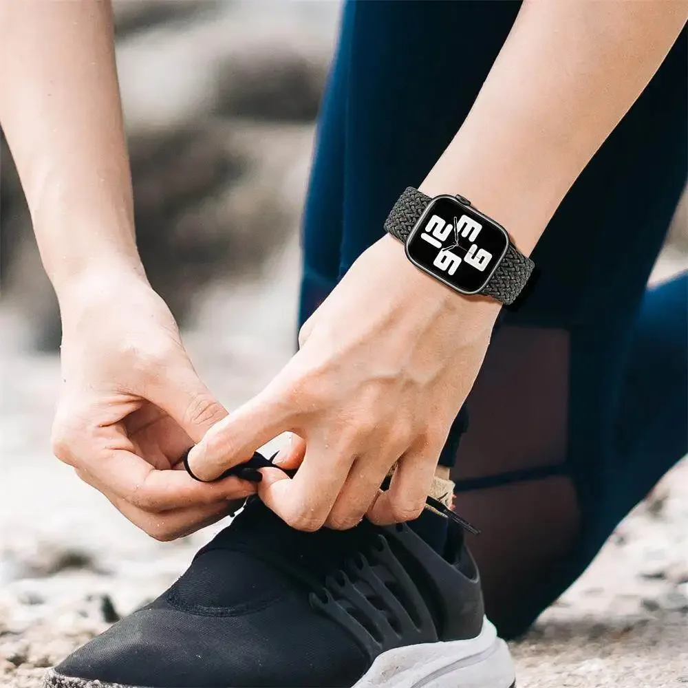 Apple watch 울트라 49mm 46mm 45mm 44mm 40mm 42mm correa 팔찌 iWatch 시리즈 10 9 8 7 SE 6 5 스트랩 용 땋은 솔로 루프 스트랩