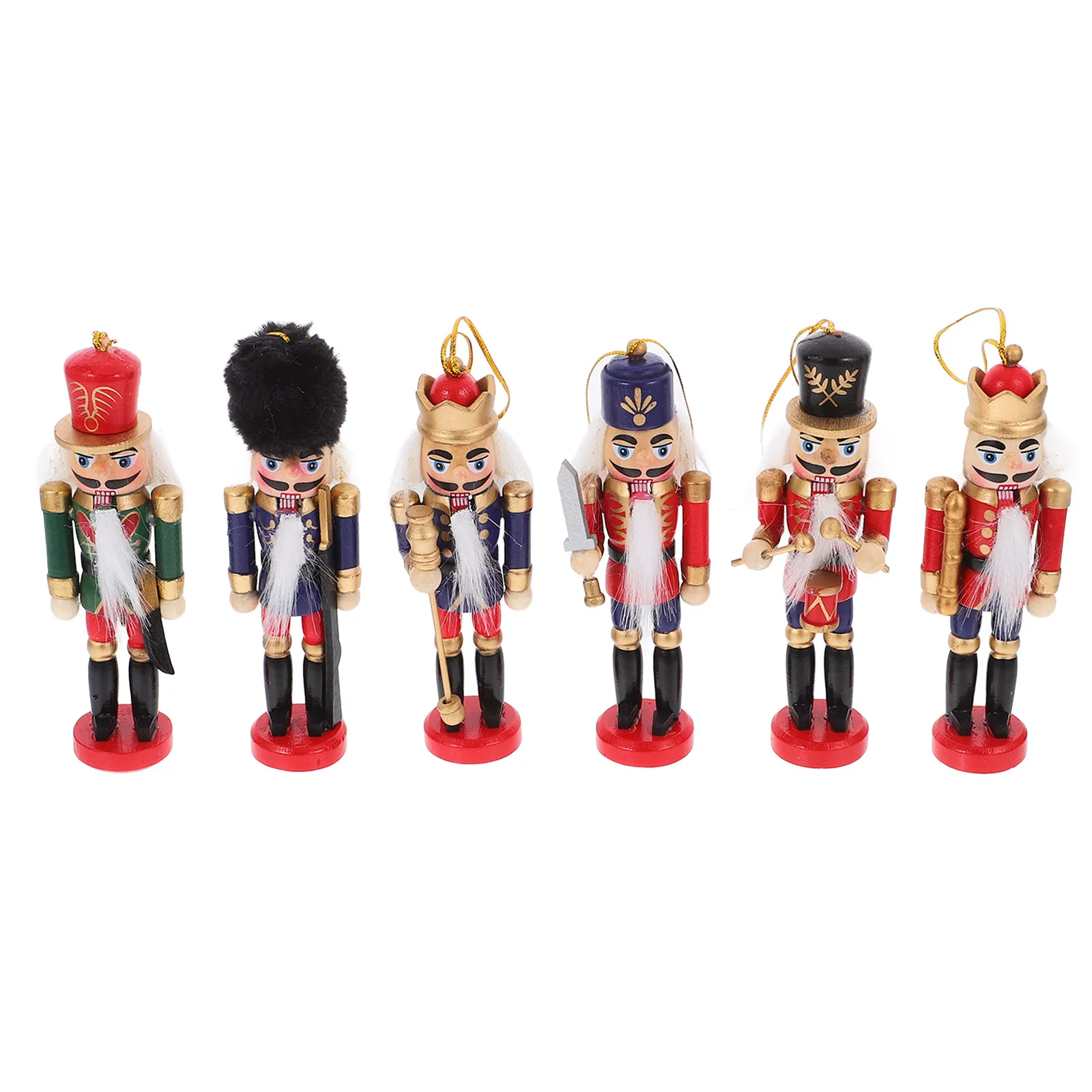 

6pcs Wooden Bright Color Christmas Tree Hanging Decorations Xmas Party Scene Layout Supplies Wood Nutcracker Pendant Nutcracker