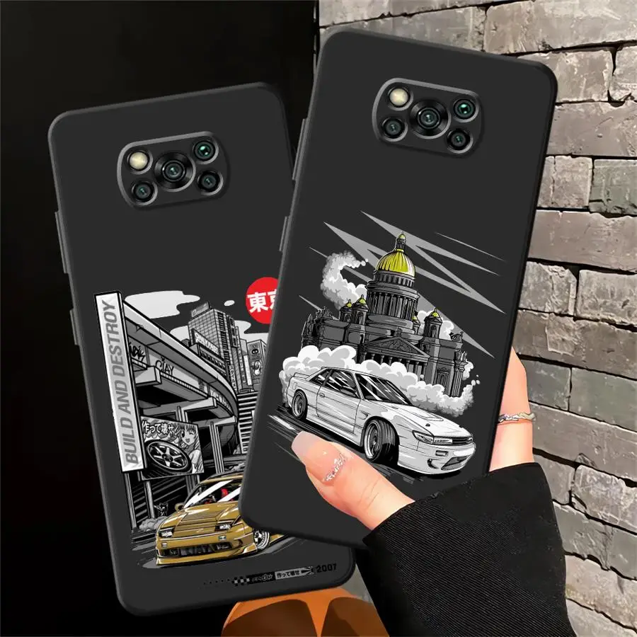 اليابانية JDM الانجراف سيارة الأحمر الشمس الحال بالنسبة Xiaomi Poco F3 F4 F5 C50 M3 M4 Pro C65 C51 X3 X4 X5 M5 لينة عودة غطاء الهاتف