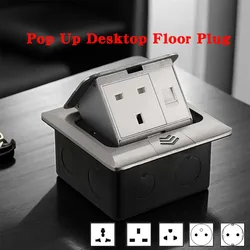 100mm*100mm Pop Up Floor And Desktop Socket EU/FR/US/UK/UN Plug Adapter 110V-250V 16A Power Outlet Aluminum Alloy Hidden Socket