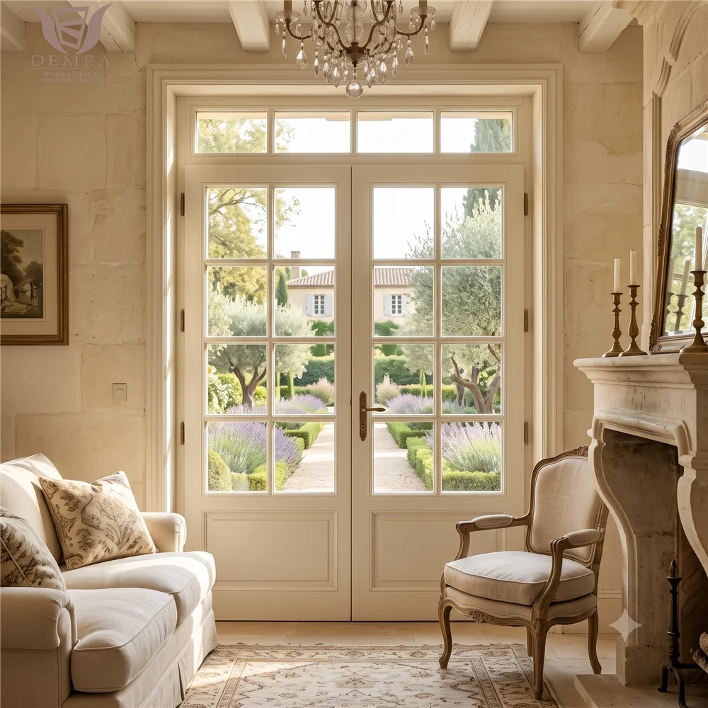 Fashionable Villa Entrance French Door Sturdy Powder Coated Aluminum Glass French Hinged Doors High End French Double Doors