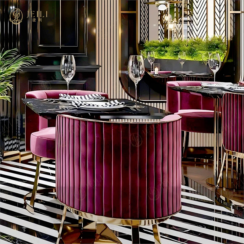 Light Luxury Hotel Restaurant Table And Chair Sets, Purple Leisure Furniture, Modern Commercial Box Seat Design