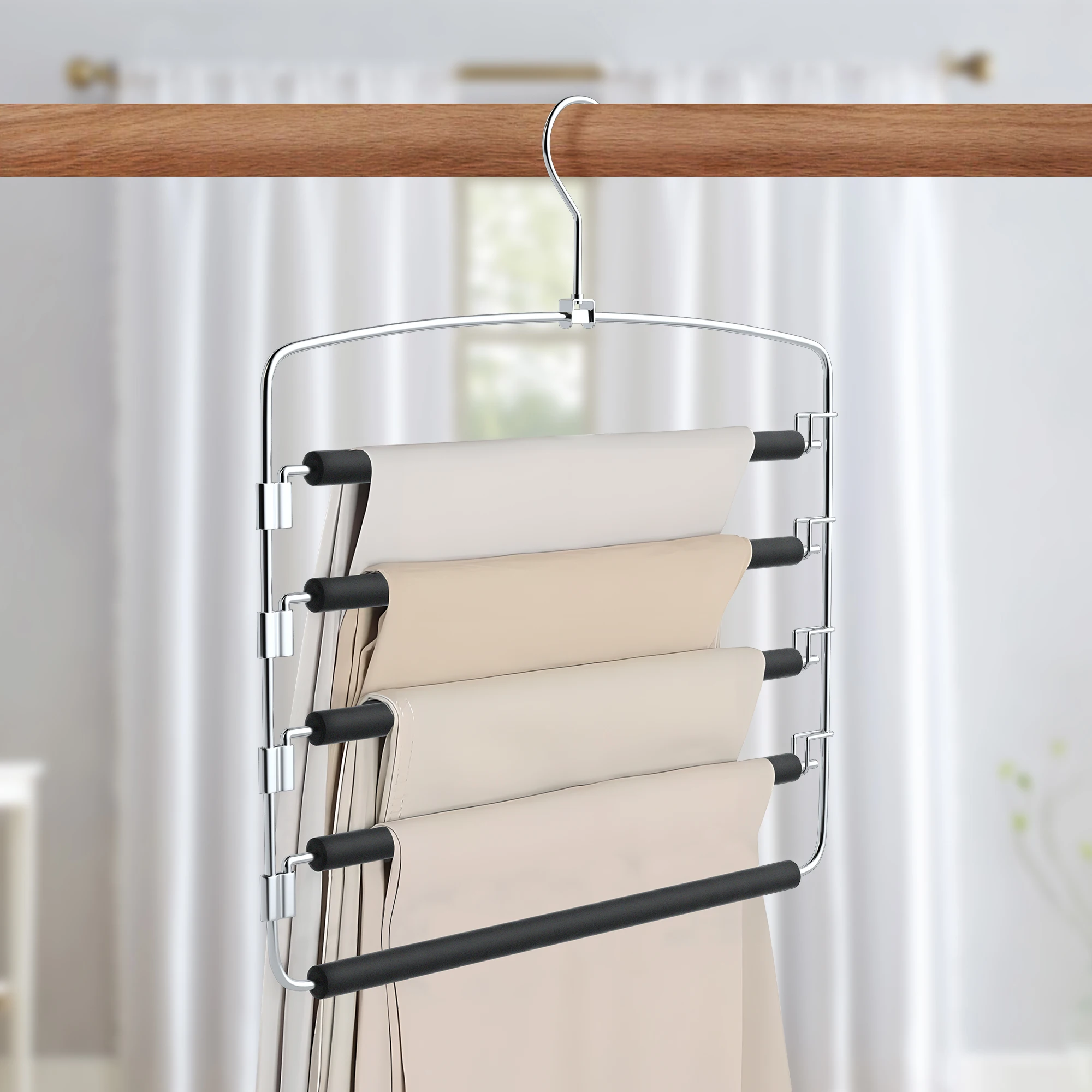Multi-Layer Stainless Steels Movable Hangers Shelves Organizer Space Saver Closet Hanger Rack Pant Clothes Function Hanger