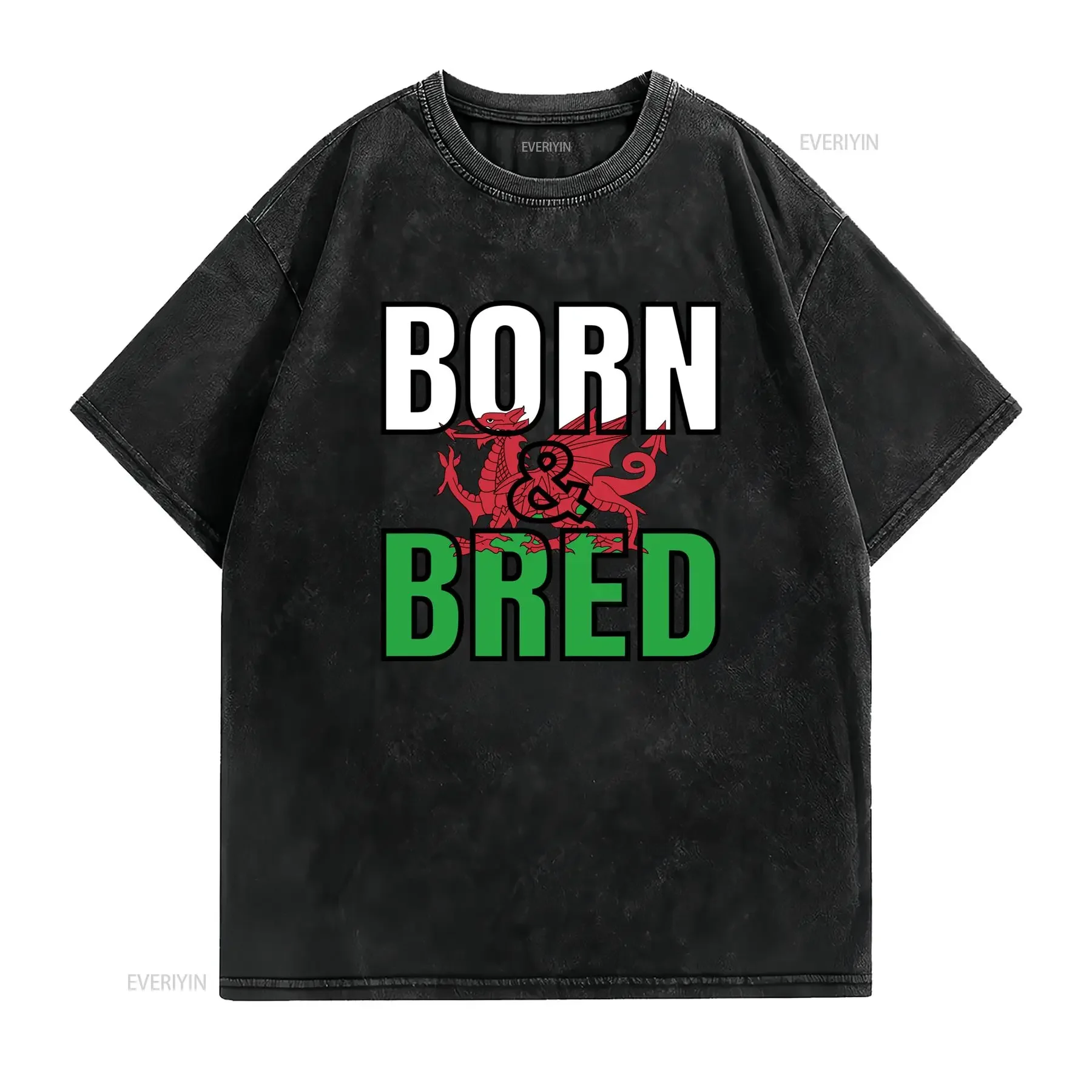 Born Bred Welsh Dragon T Shirt Wales Pride Casual Crew Neck Slight Stretch Fabric Regular Fit Print Pattern All season vintage