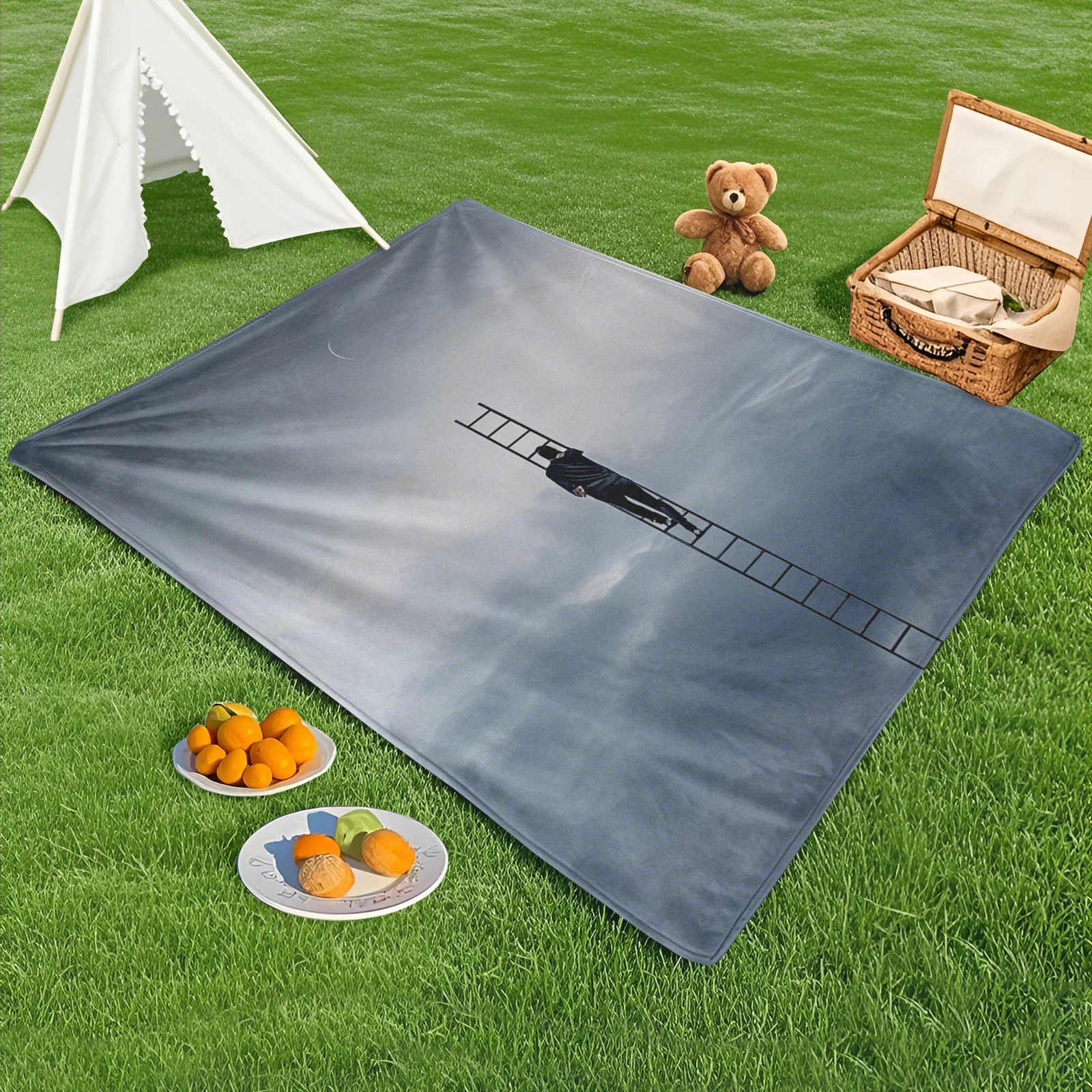 

Ladder Man Gray Crescent Moon Theme Creative Outdoor Blanket Durable And Stylish Design For Brother Camping Hiking And Night