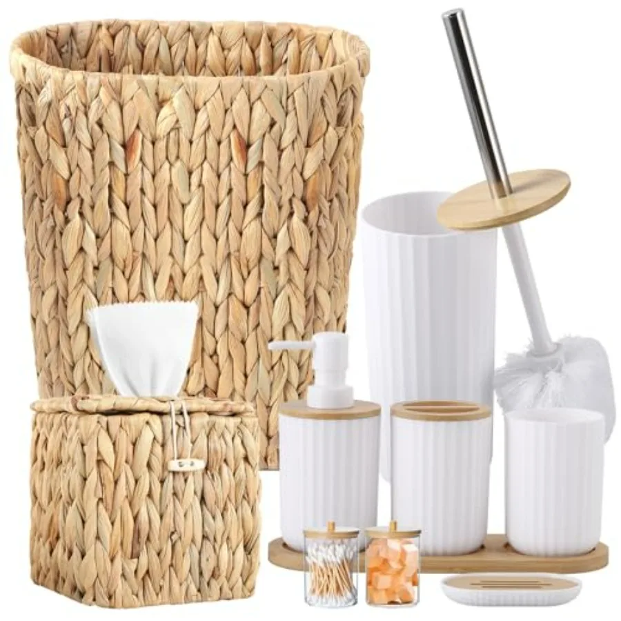 

Набор аксессуаров для ванной комнаты из 10 предметов: плетеный домашний комплект с мусорным ведром, диспенсером для салфеток, подносом, дозатором для мыла, мыльницей, держателем для зубных щеток