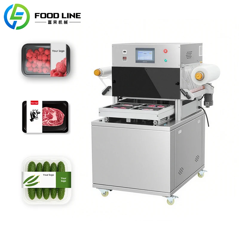High Quality Automatic Modified Atmosphere Packaging Machine Food Fresh Rotary Vacuum Food Tray Sealing Machine with Gas Filling
