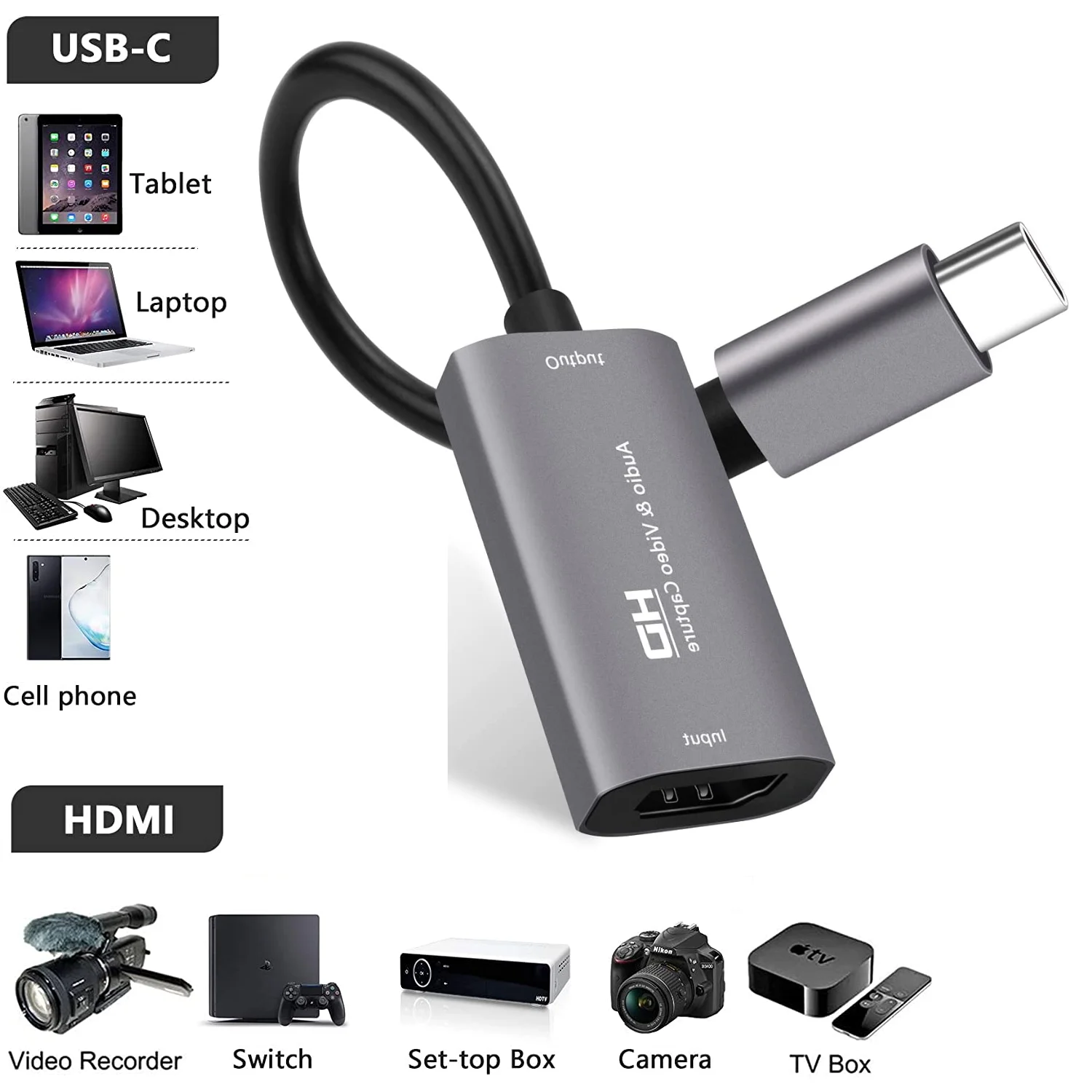 USB Type C Video Capture Card 4K Computer Game Live Broadcasts Video Recording