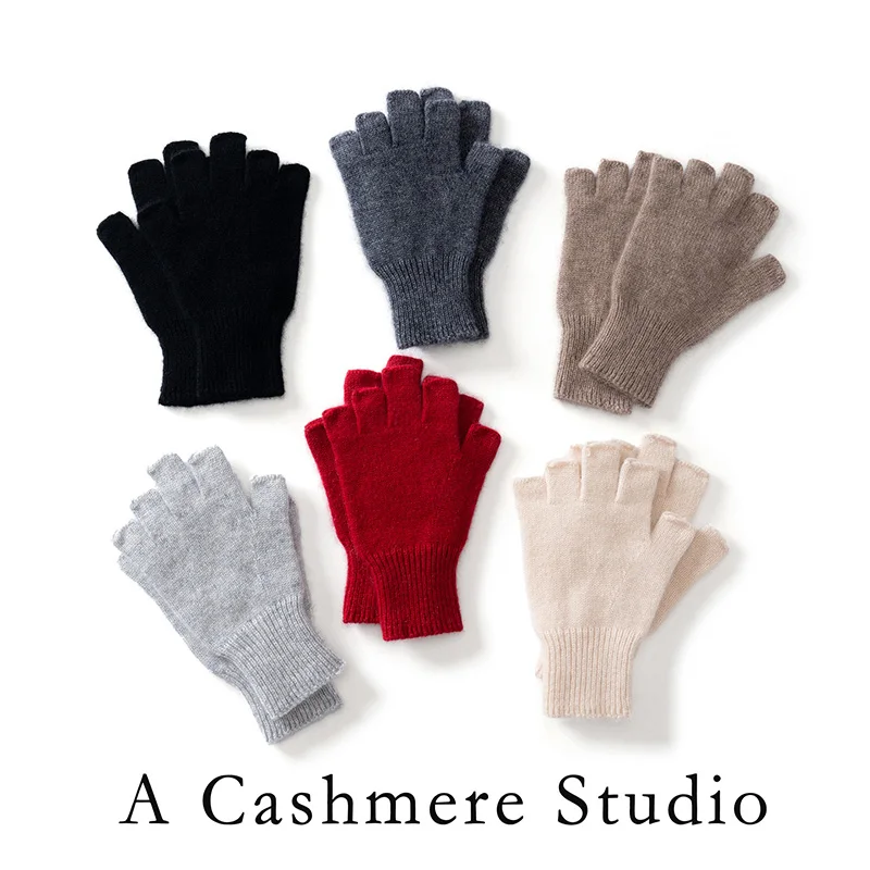 zyczcxx20251-pair-of-unisex-solid-color-semi-exposed-gloves-cashmere-knitted-wristband-winter-warm-fitness-work-gloves