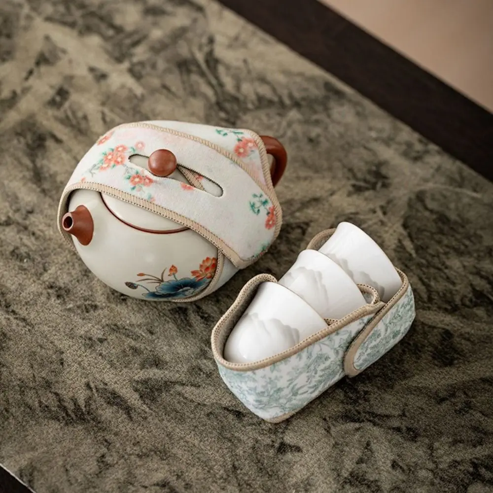 Retro Bump-proof Tea Set Protective Cover Anti-Drop Chinese Style Teapot Carrying Cover Tea Accessories Outdoor Use