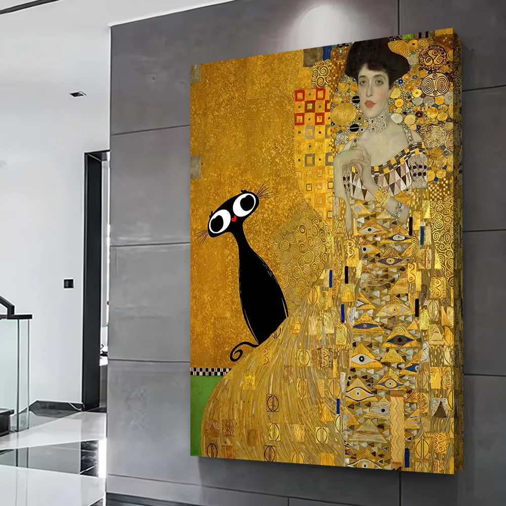 غوستاف كليمت القطة السوداء صورة ملصق تخصيص مطبوعة قماش اللوحة للصور جدار الفن غرفة الألعاب الديكور المنزل