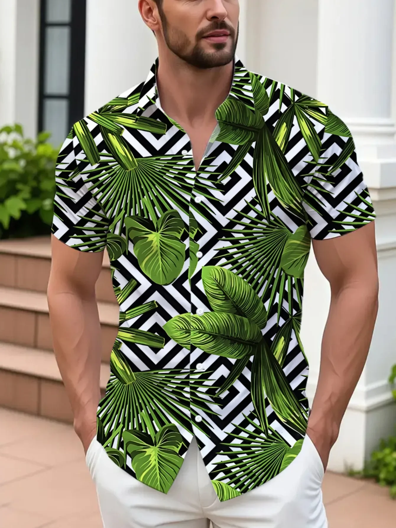 Summer Loose Fit Men's Hawaiian Shirt Man Short Sleeve Cool Print Breathable Lightweight Beach Party Fashion Tops