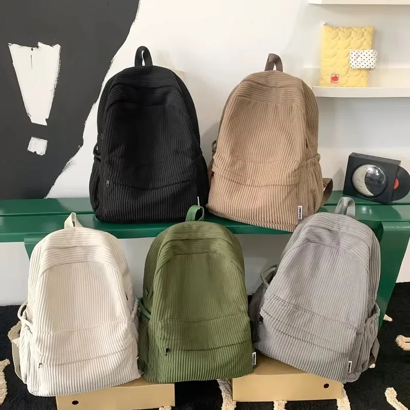 Solid Nylon Soft Sewing Thread Zipper School Bags 2026 High Quality Large Capacity Bags Corduroy Casaul Softback Youth Backpack