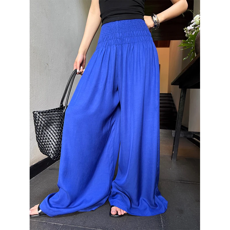

Elastic High Waist Loose Linen Wide-leg Trousers Casual Floor Pants for Women
