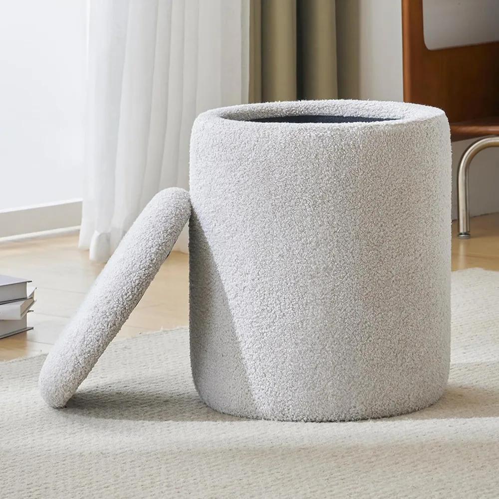 

Круглый пуфик со съемной обивкой крышки, многофункциональные туалетные столики для макияжа, для гостиной, спальни, букле, серый