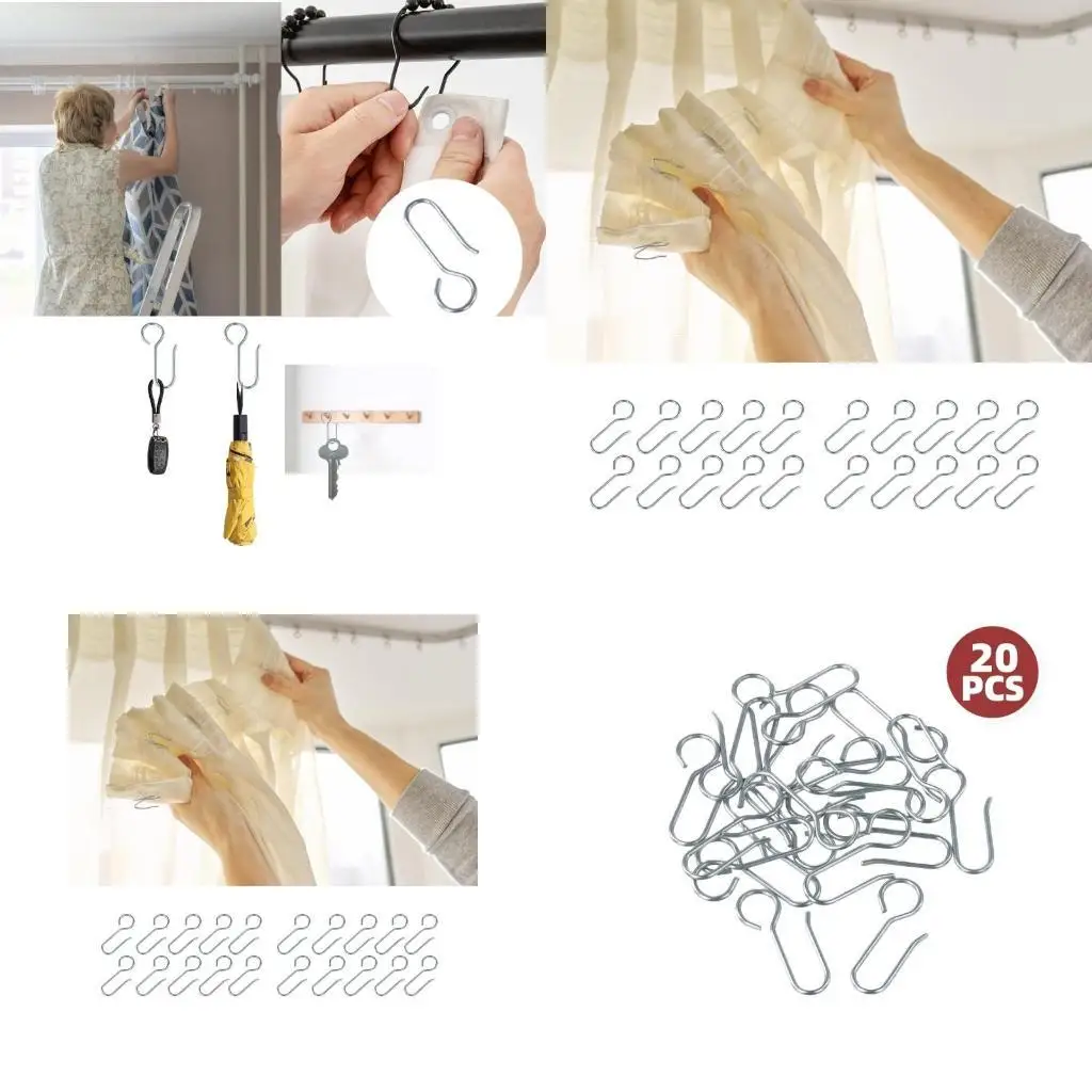 

G6KF Convenient Metal S Hooks for Curtain Hangings Track Drapery Hook Pin Hangers