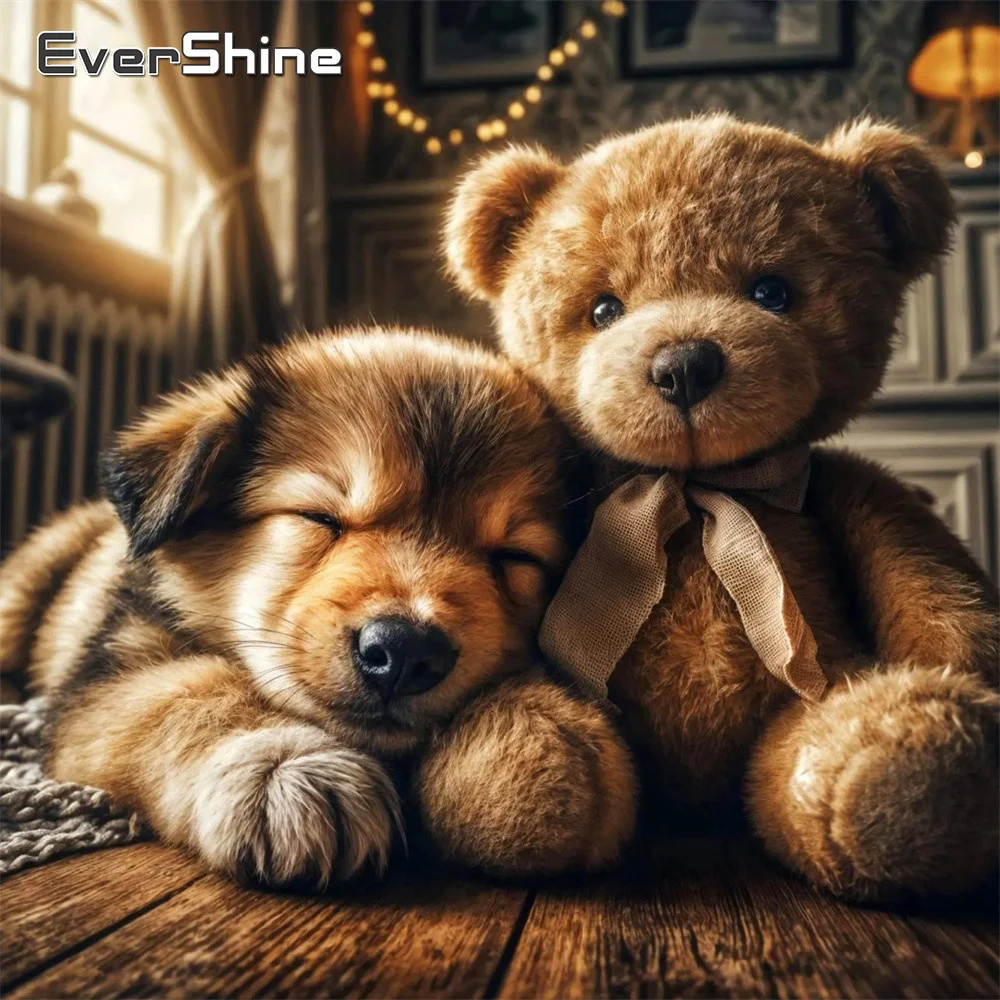 Evershine Diamant-Malerei Hund Stickerei Tier Vollquadratische Strass-Bilder Mosaik Puppe Bär 5D Bastelset Kindergeschenk