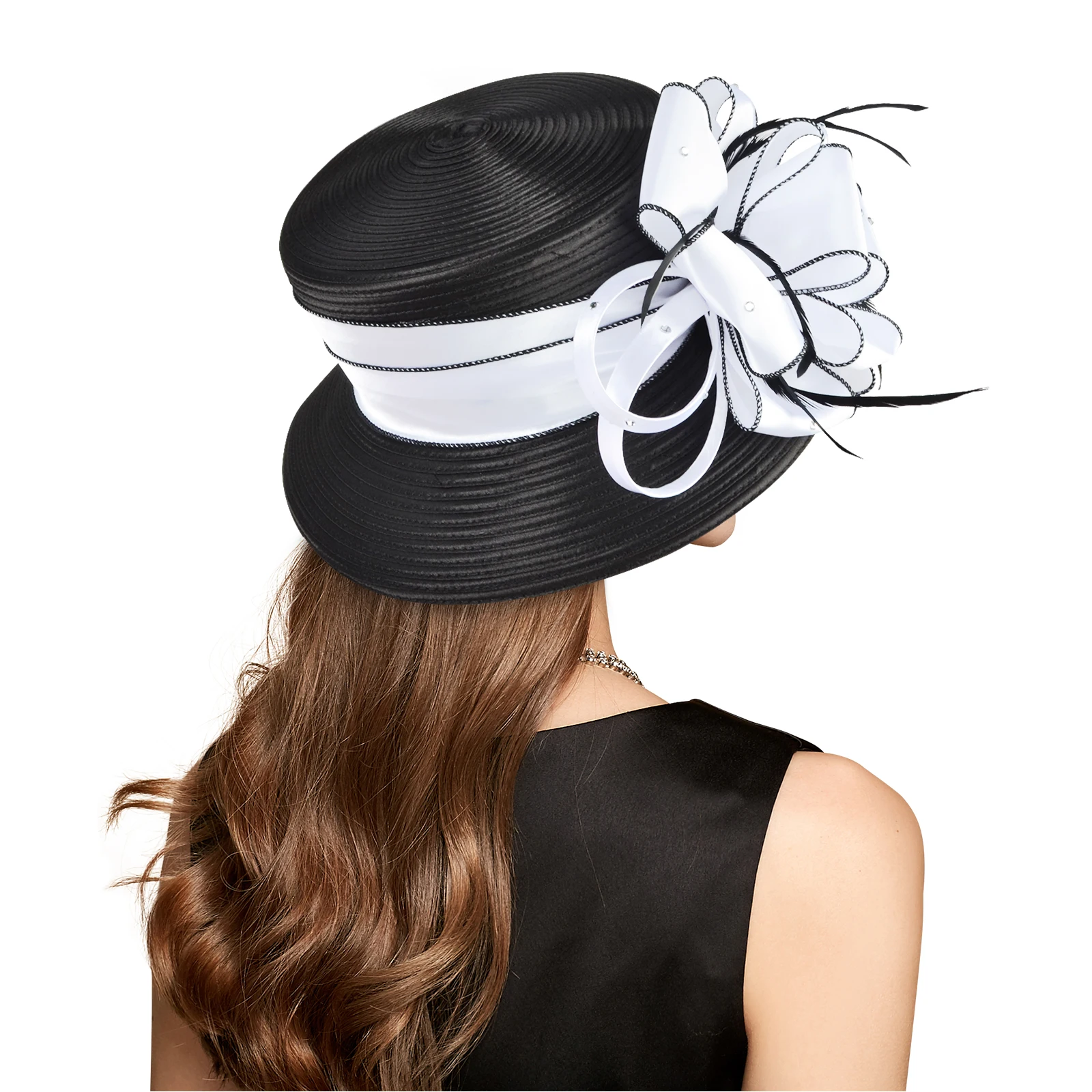 2 Fancy Hats High Tea‎ Wedding Event Dressy White & Black Sheer Ruffle One Size $_10.JPG?set_id=880000500F main image 4