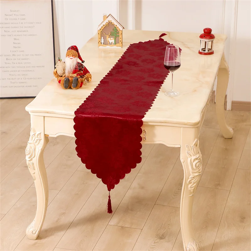 Holiday Party Disposable Decoration Table Flag Christmas Printed Polyester Table Runner Santa Claus Thin Banquet 35*180cm