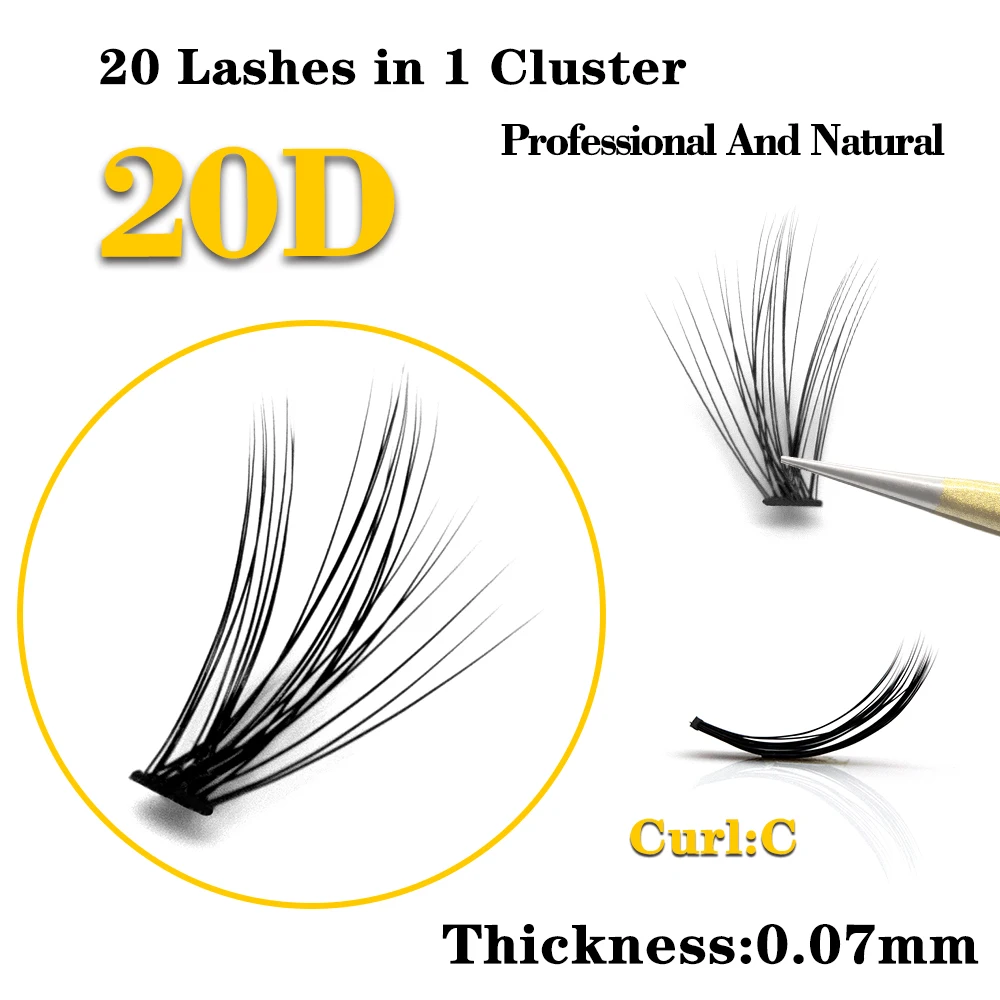 Kimcci 60 Bundles Mink Eyelash Extension Natural 20P L Russian Volume Faux Eyelashes Individual 20D Cluster Lashes Makeup Cilia