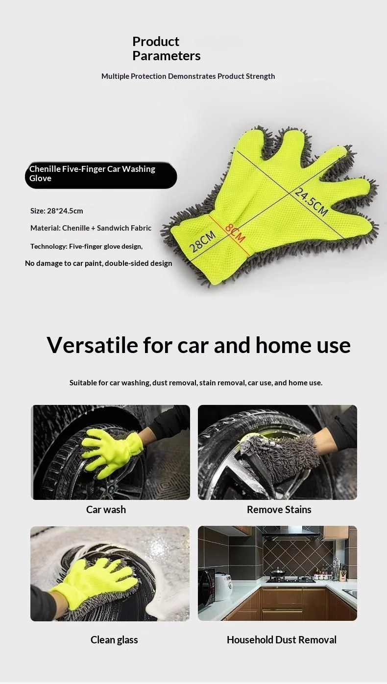Sherwin Plüsch-Fünf-Finger-Autowaschhandschuhe Plüsch-Autoreinigungsschwamm Radnabenreinigung Dickes Plüschmaterial Beschädigt Nicht – Detail 5