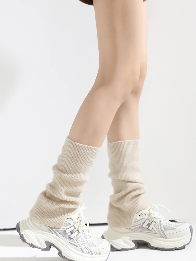 100% Pure Cashmere Leg Warmers Women Ribbed Knit Boot Toppers Slouchy Socks High Low Hem Boot Cuffs Heel Cover Calf Sleeves view 3
