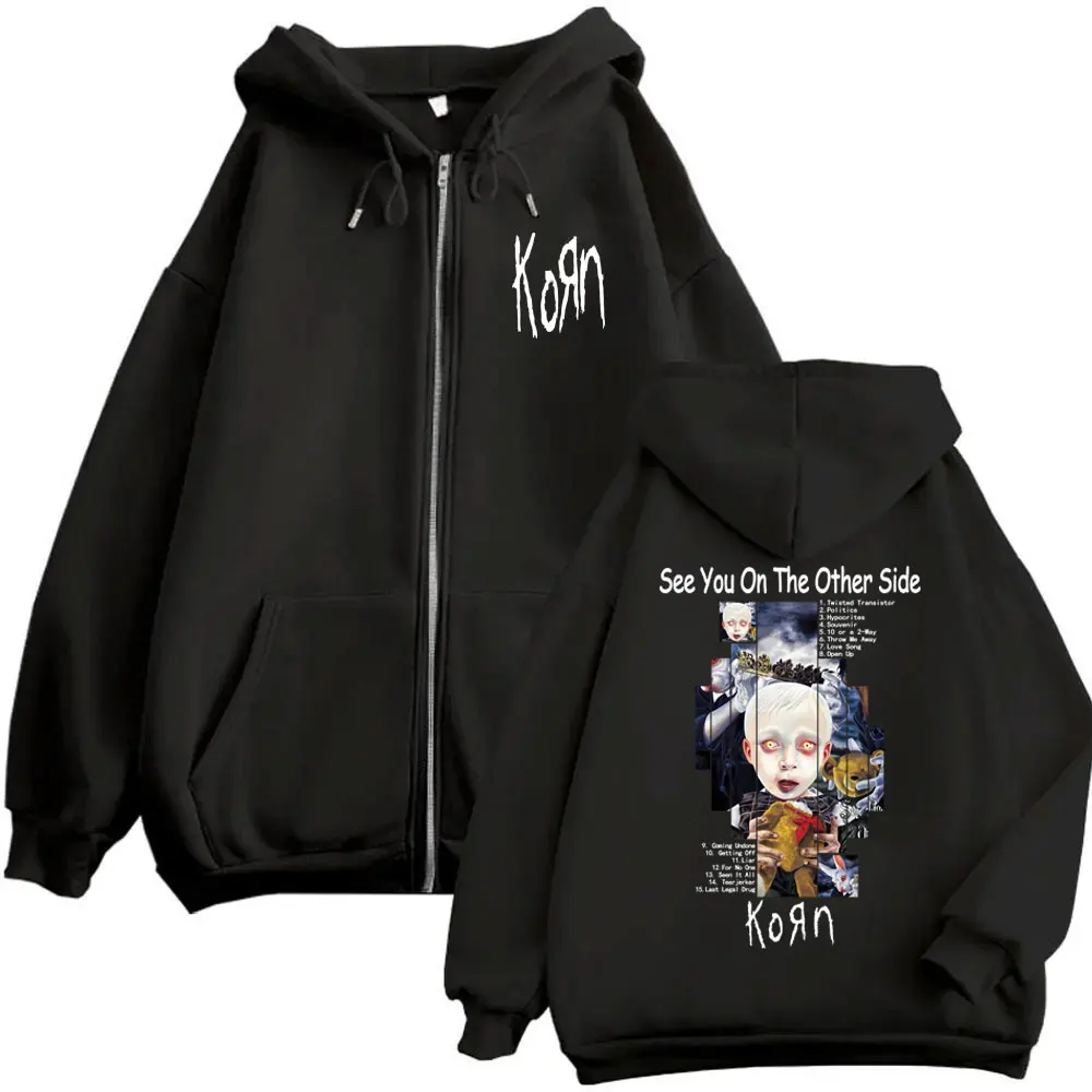 

Rock Band Korn See You on The Other Side Album Graphic Zipper Hoodie Men Women Vintage Alternative Metal Oversized Zip Up Jacket