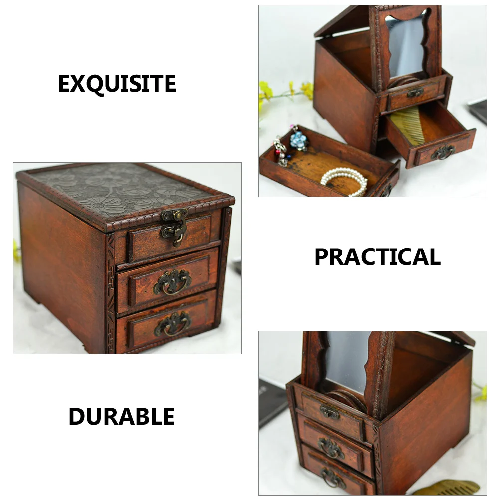 Wooden Jewelry Box Chinese Style Mirror Elegant Organizer for Ring Necklace Earrings Bracelets Storage Jewelry Box