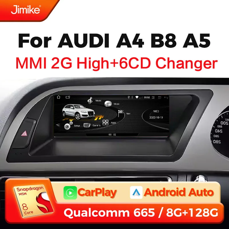 Android 14 CarPlay For Audi A4 B8 A5 2008 2009 2010 MMI 2G High CD Changer Car Multimedia Player Stereo GPS Navi touch screen