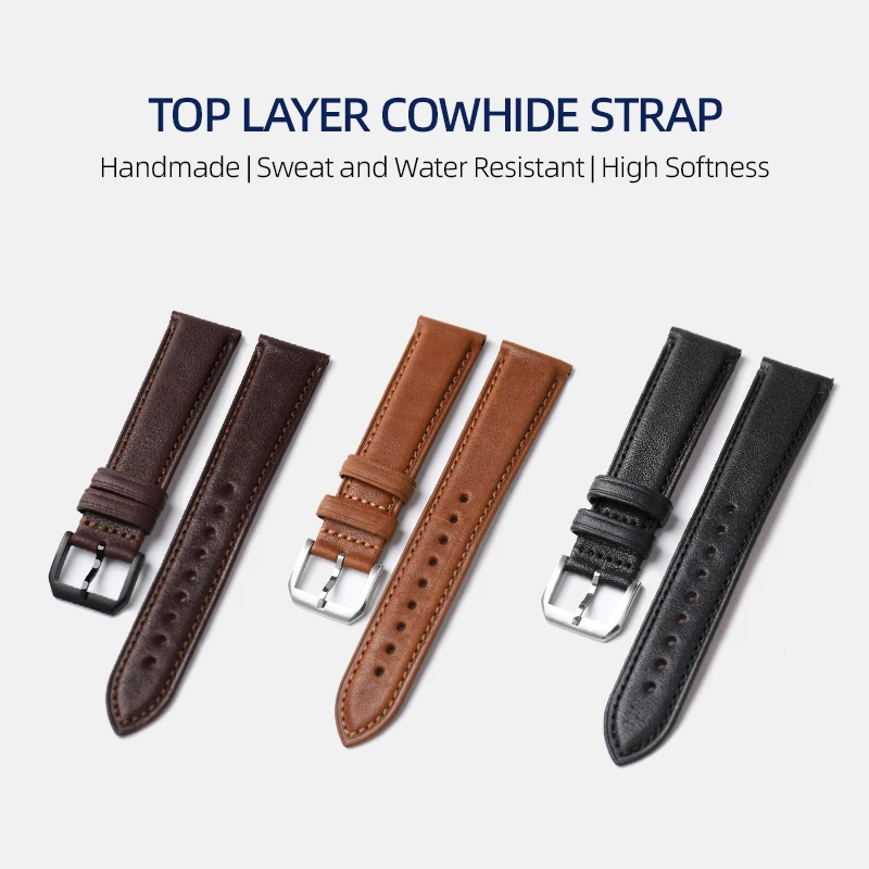 Handmade Head Layer Cowhide Leather Strap 18 19 20 21 22MM Brown Black Genuine Leather Vintage Style Bracelet Men Italian