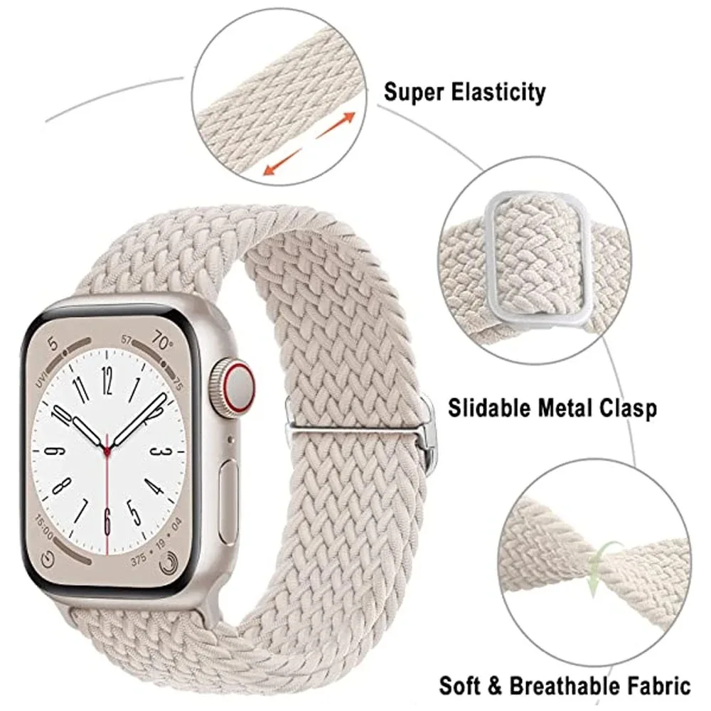 Nylon Braided Strap for Apple Watch Series 12 11 10 9 8 7 6  46mm 42mm 41mm 44mm 45mm  Elastic Bracelet for Ultra 2/3 49mm Band