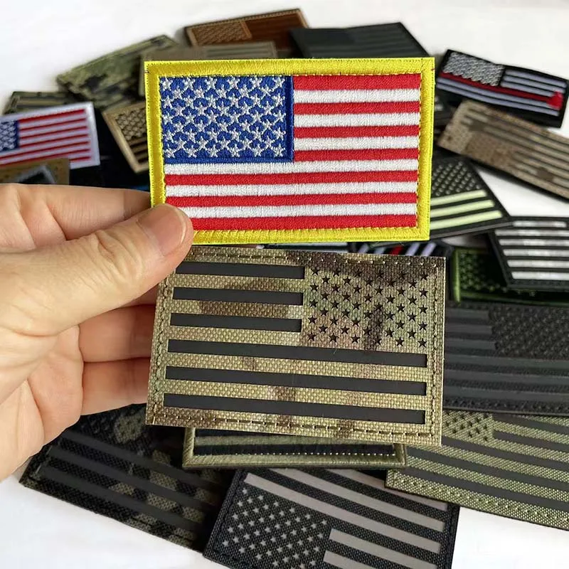 USA Amerikanische Flagge Patch Kleidung Applikation Stickerei Moral Emblem, IR Reflektierende Patches Militärische Taktische Abzeichen Glow In The Dark – Detail 2