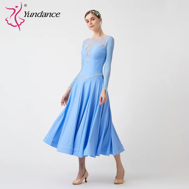 M-23066 New Women Modern Dance Rhinestone Color Diversity Dress Ballroom National Standard Waltz Competition Performance