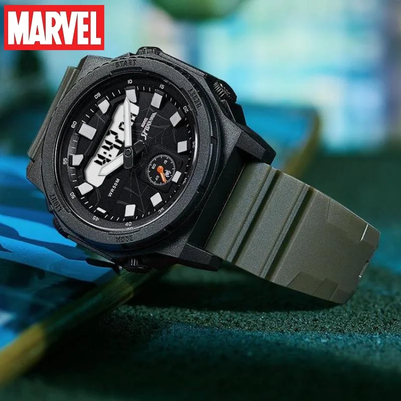 Marvel For Mens Watches Avengers Spider Man Dual Display Quartz Wristwatch Chronograph Stop Watch Male Military Alarm Clock Date