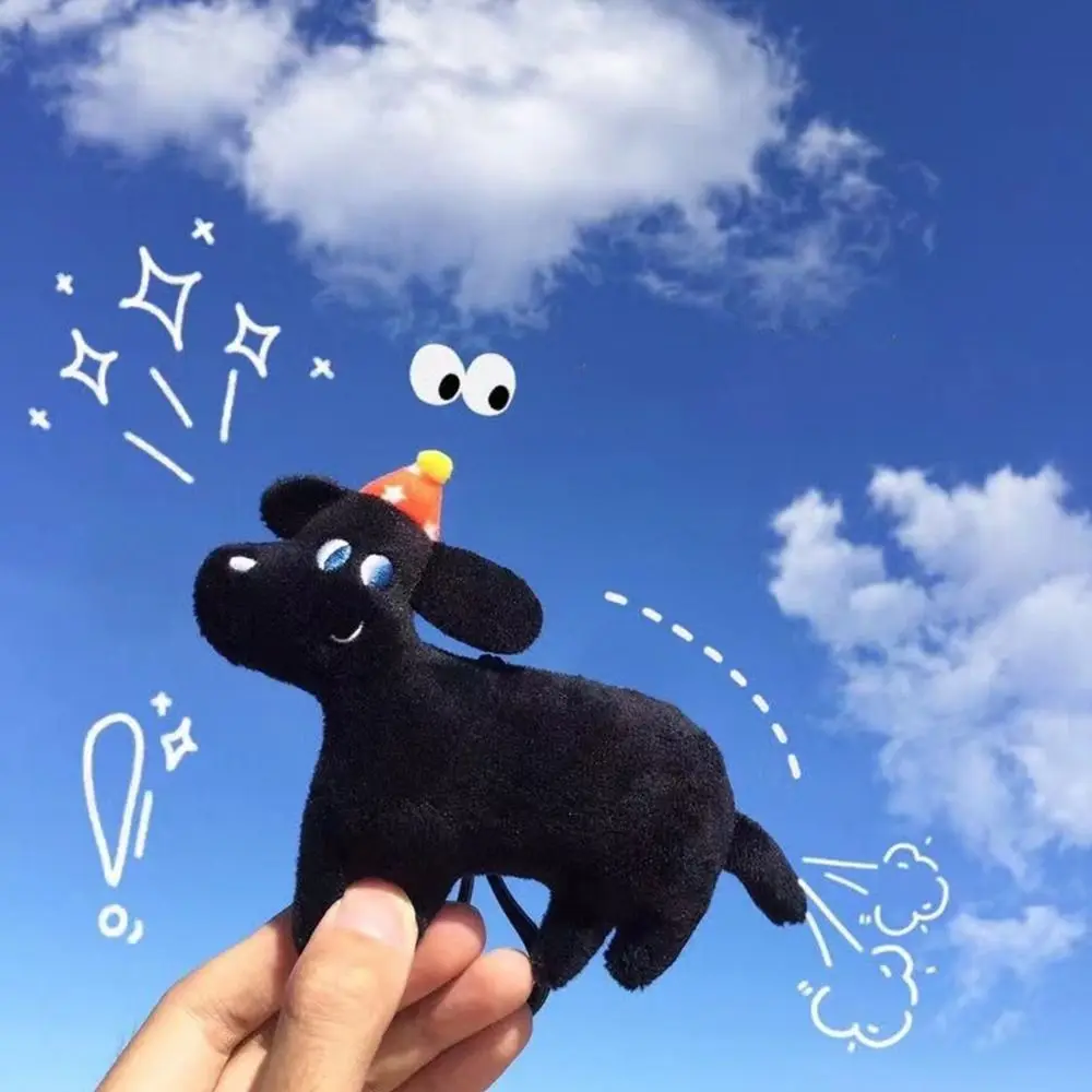 Dijes para mochila, llavero de perro negro, Mini estilo coreano con bufanda, muñeco de peluche, juguete de peluche, colgante de cachorro de Navidad de dibujos animados para niñas