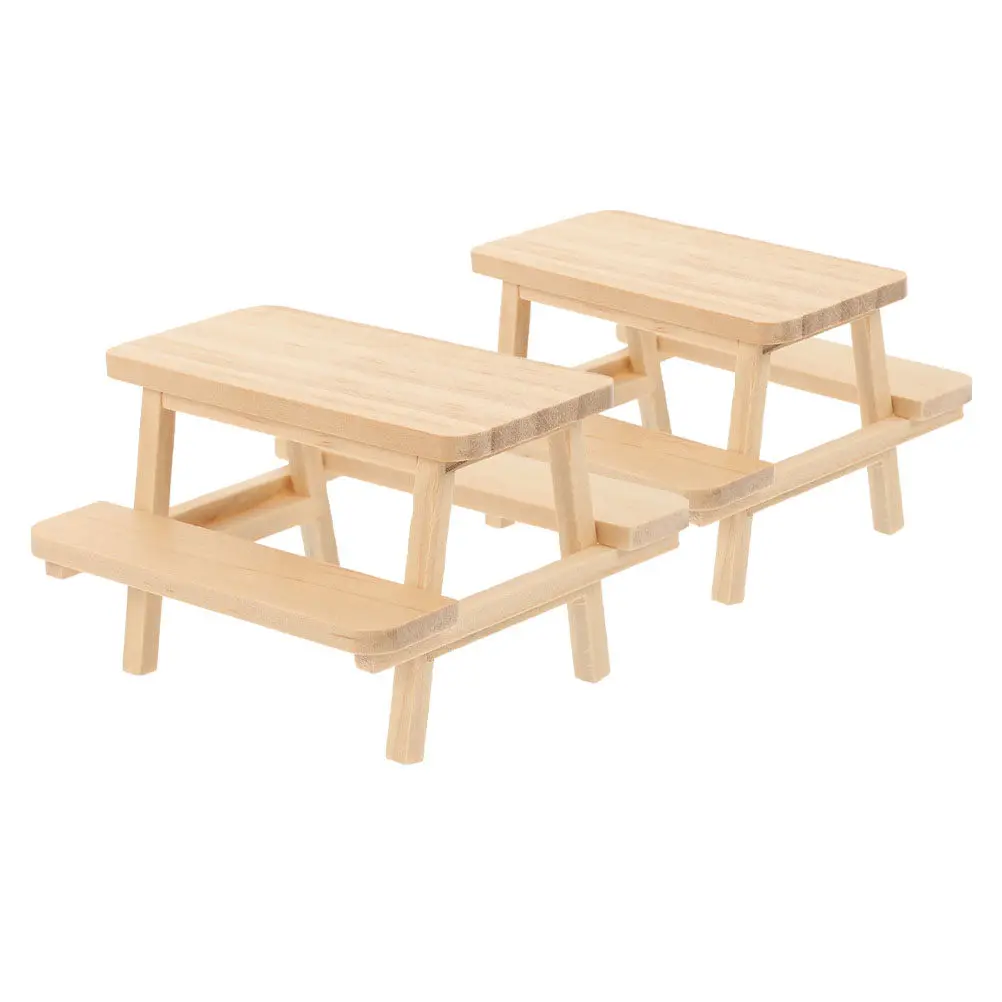 2Pcs Miniature Wooden Dollhouse Furniture Set Combined Table and Chairs for Realistic Scene Building Photography Prop Living