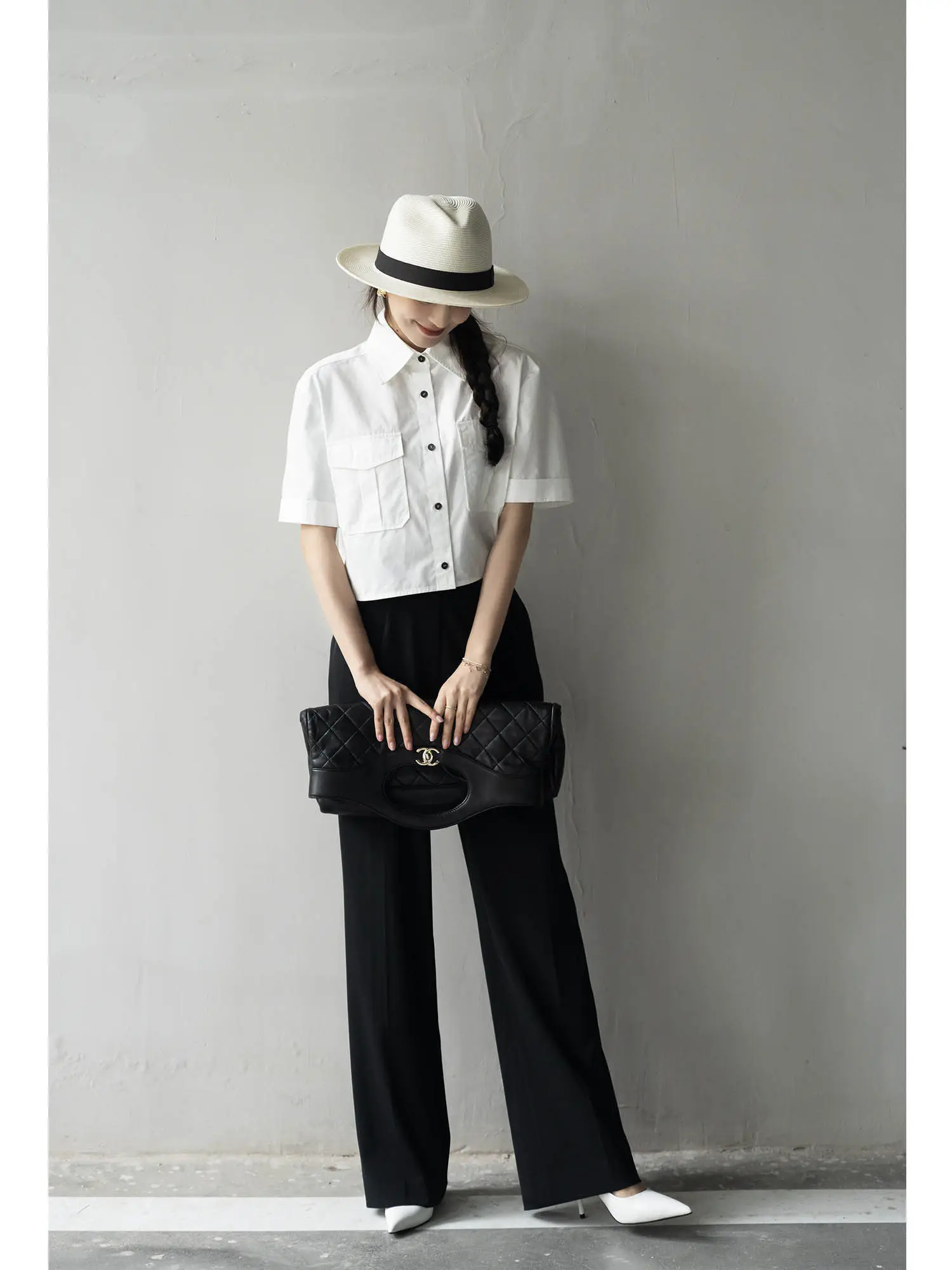 

Ele Cotton ort Sve White irt Box ape Age Reduction Trendy Fem Summer Faion Collar Pure Color irt