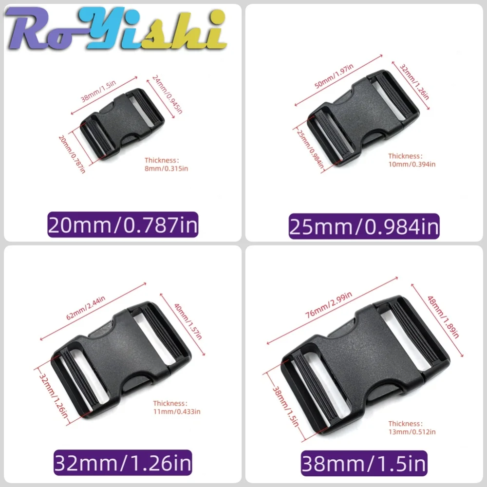 5-50pcs RoYishi Black Plastic Double-Way Adjustable Buckle Durable Backpack Clips for Strap Fastener