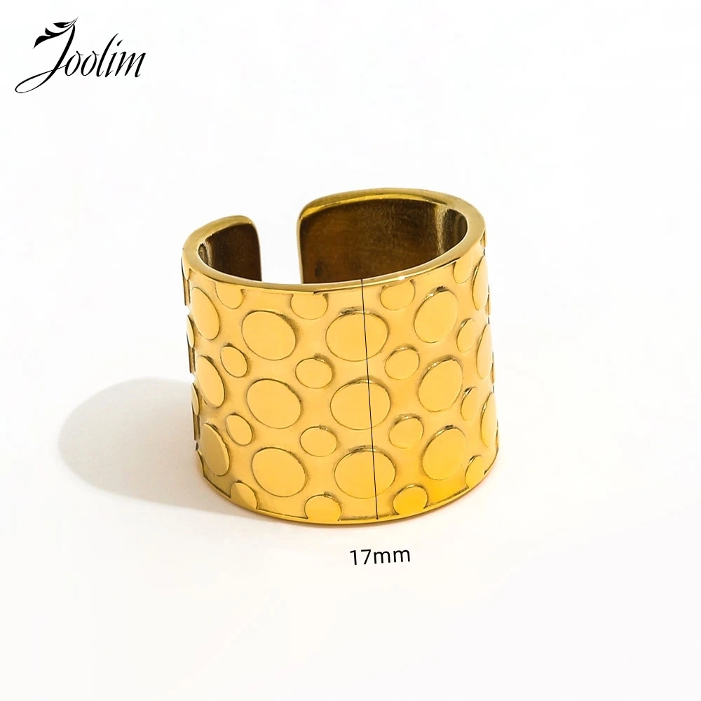 Joolim Jewelry Wholesale High End PVD Waterproof Fashion Wide Polka Dot Embossed Band Opening Stainless Steel Ring For Women