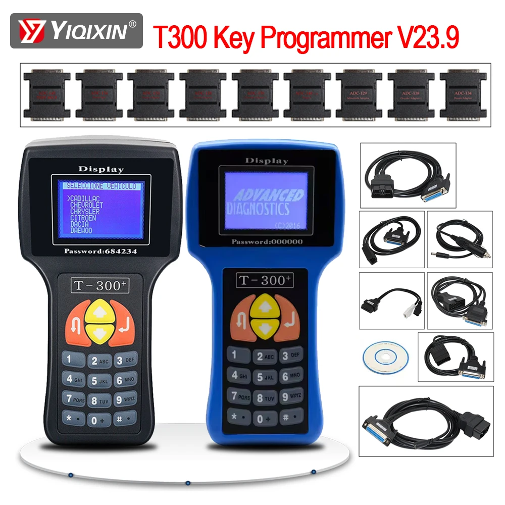 V23.9 T300 Auto Key Programmer Transponder English Spanish Car Key Maker Full Set Copy Converter Tool OBD ECU Read Code Main Uni