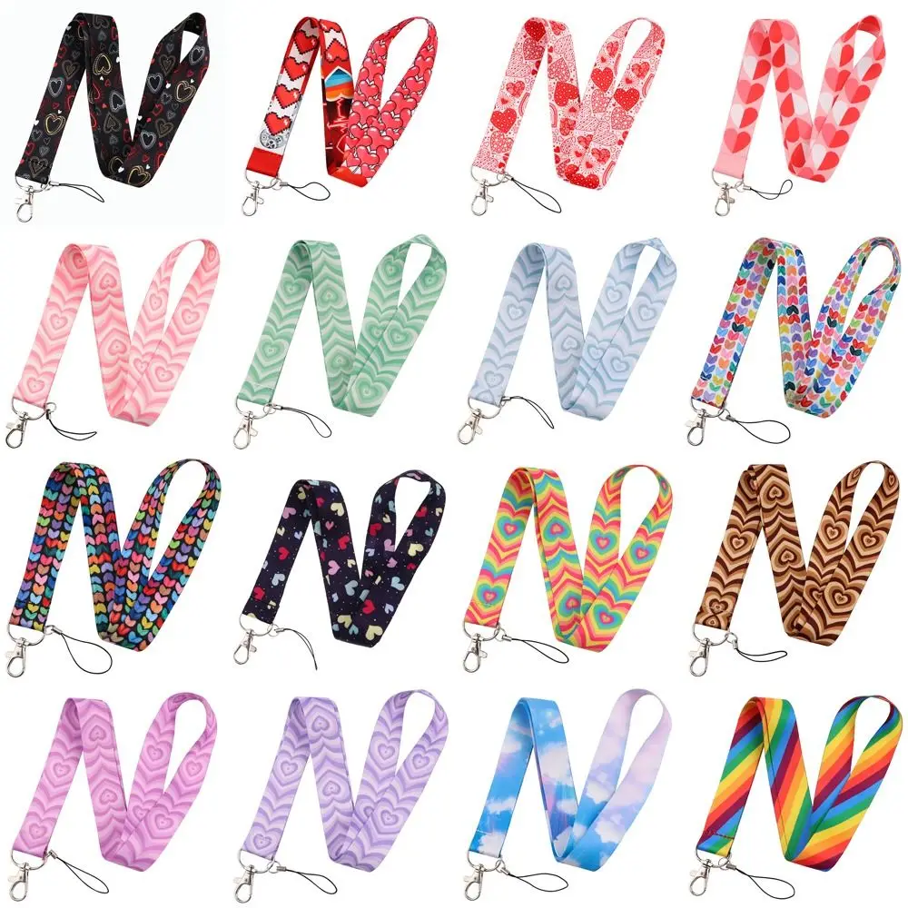 

Cute Heart Neck Lanyard for ID Badges Keys Cell Phone Strap Holder Soft Polyester Badge Holder for Women Teachers Nurses Girls