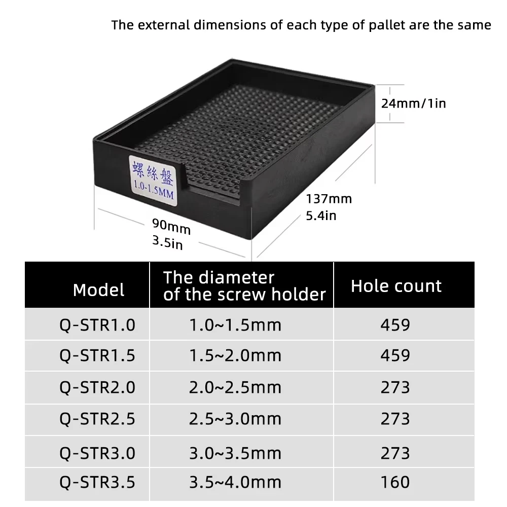 Arrangable screw Holder Anti Static Tray PP Slotted Organize Suitable for screw plate 1.0 - 4.0 mm Black Count the screw box