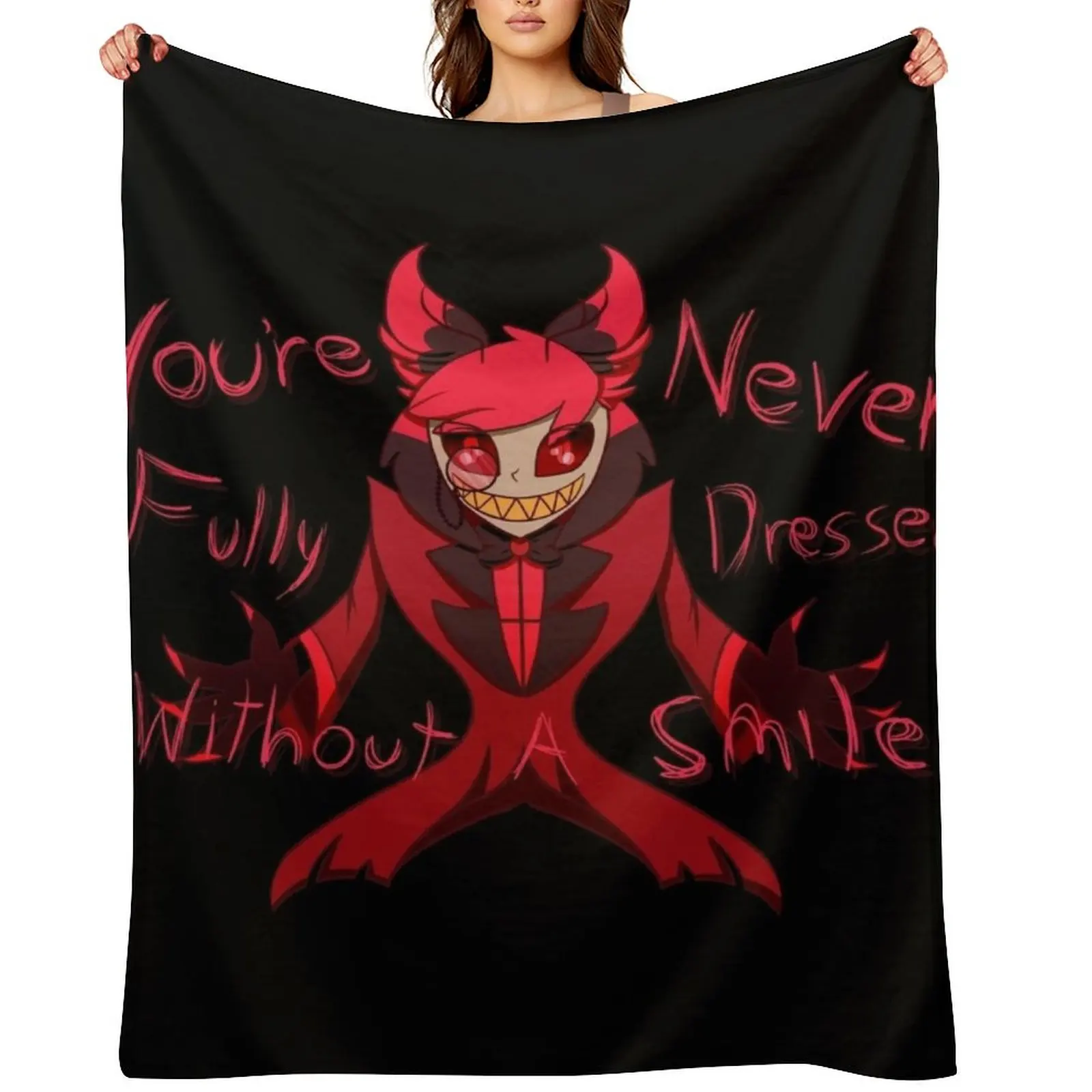 

You're Never Fully Dressed Without A Smile, Alastor Throw Blanket Flannel Fabric Decorative Beds warm winter Camping Blankets