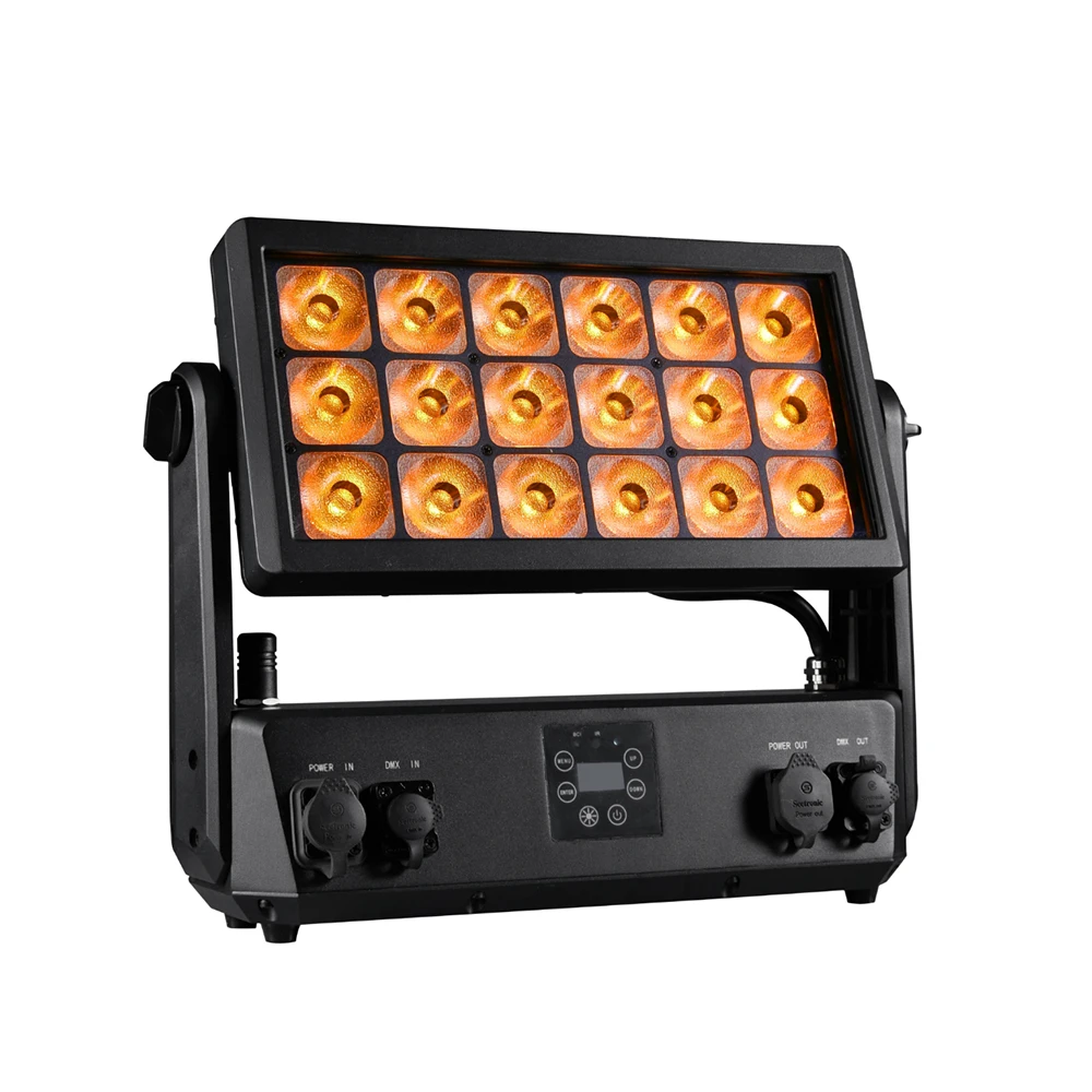 18X20W Battery Powered LED Flood Light 360W RGBWAUV Waterproof DMX512 with OLED Touch Screen Wireless Control for Outdoor Event