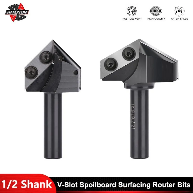 1/2 Shank V-Slot Spoilboard Surfacing Router Bits 90 Degrees Carbide Insert Milling Cutter for Woodworking Tools 