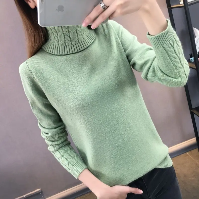 Women\'s Clothing Solid Color Pullover Long Sleeve Turtleneck Paisley Sweater Knitted Casual Fashionable Autumn Winter Tops