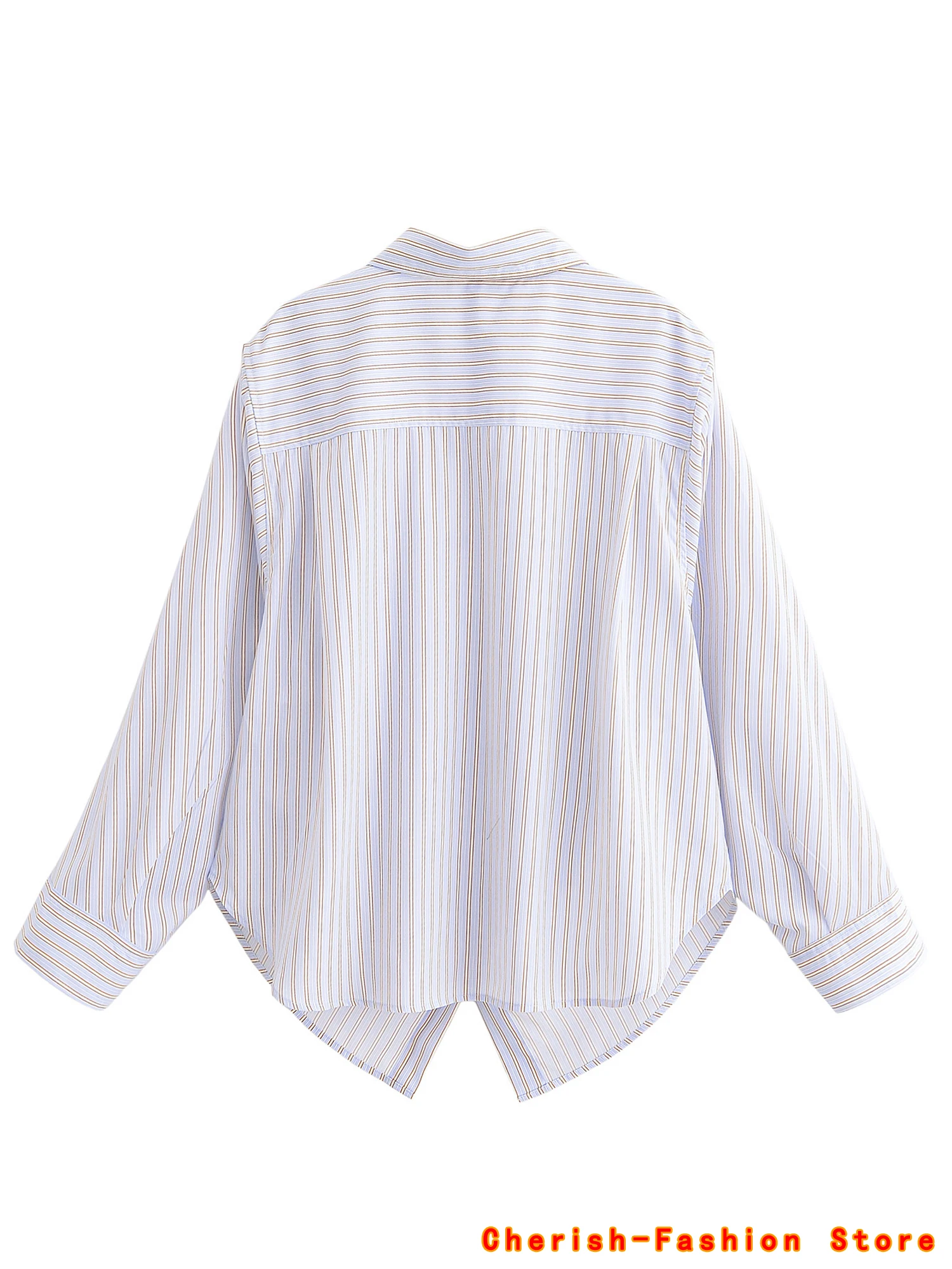 2025 Nuove donne Primavera Estate Camicette Camicie Lady Fashion Casual Manica lunga Turn-down Strisce blu Blusas Top