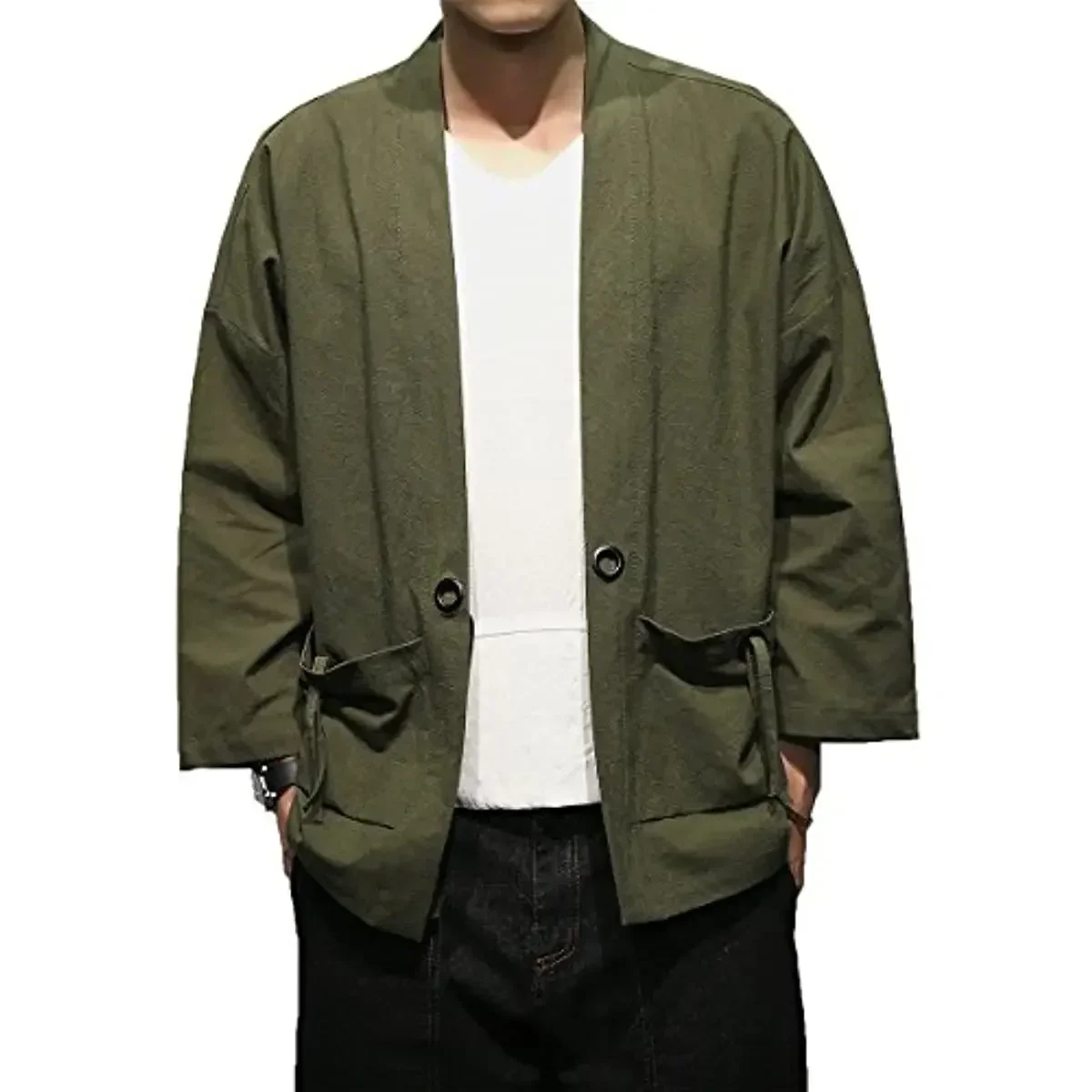 

Men's Linen Kimono Fashion Loose Cardigan Jacket Men's Vintage Jacket Casual Coat Seven Sleeves Cardigan Wool Jumper Kimono Top