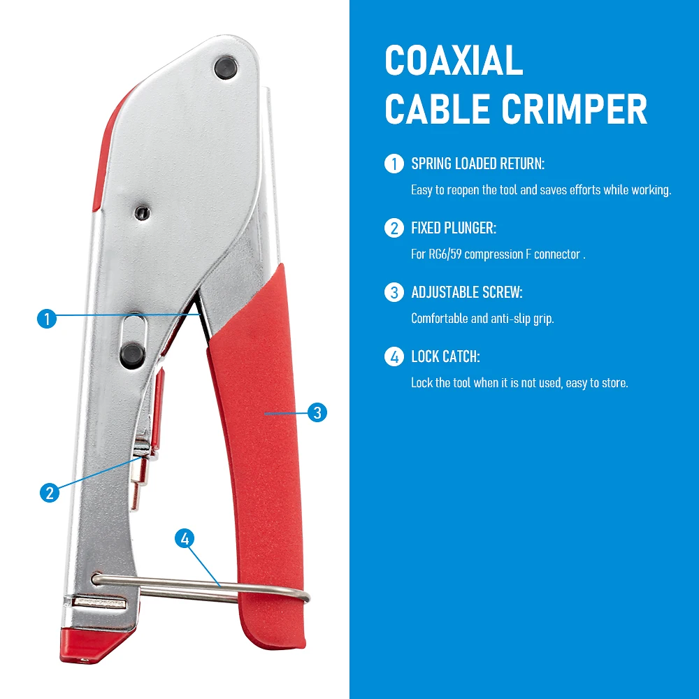 Coaxial Crimping Pliers F Connector Crimp Tool Precision Steel for RG6 RG59 Coax Cable TV Satellite Antenna Audio Video