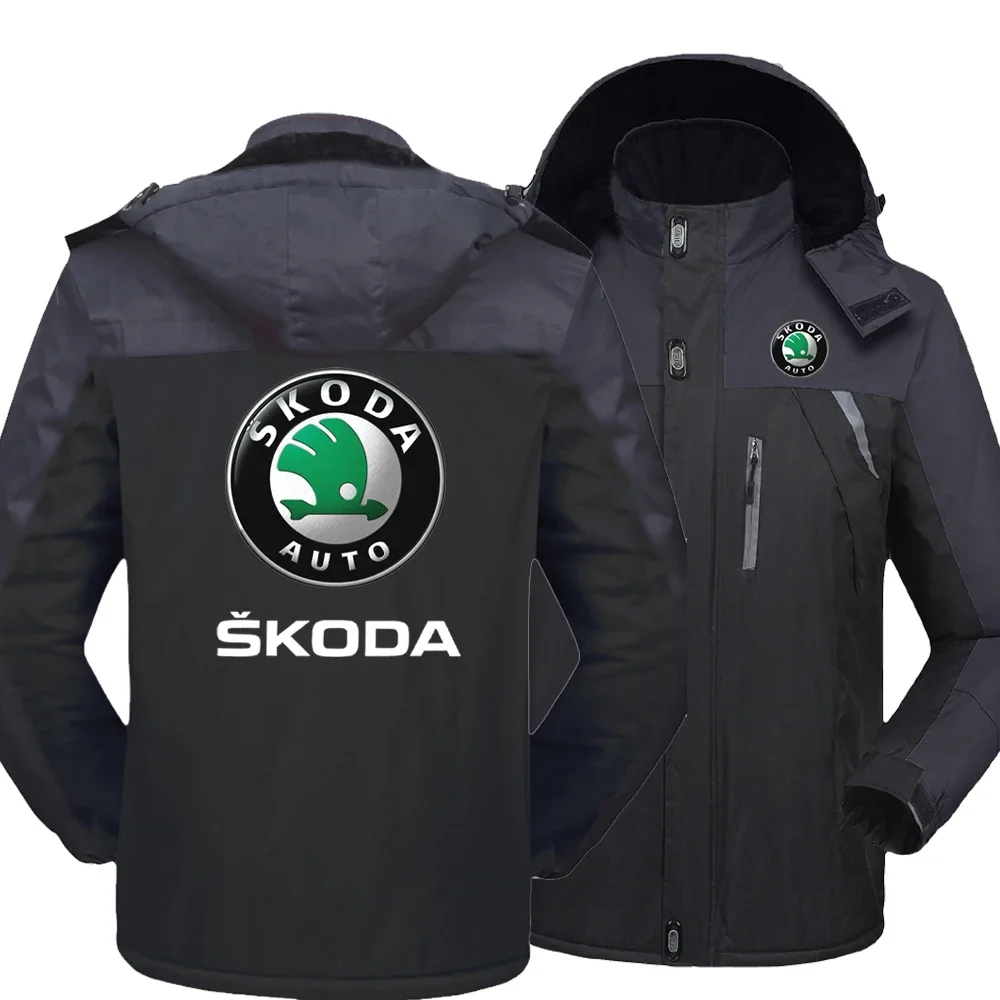 

2023 New Winter Fashion Skoda Logo Men's Fleece Waterproof Jackets Thicken Hoodies Zipper Warm High Quality Outwear